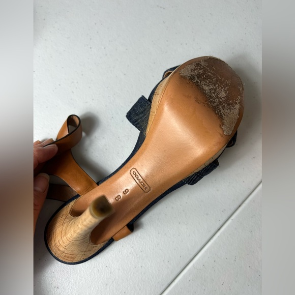 COACH DANI High Heels, Platform Open-Toe, Denim & Leather 9B - Picture 13 of 15